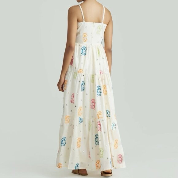 Holichic by Megha Rao Soraya Floral Embroidered Cotton Maxi Dress Ivory Sz S - Picture 7 of 9